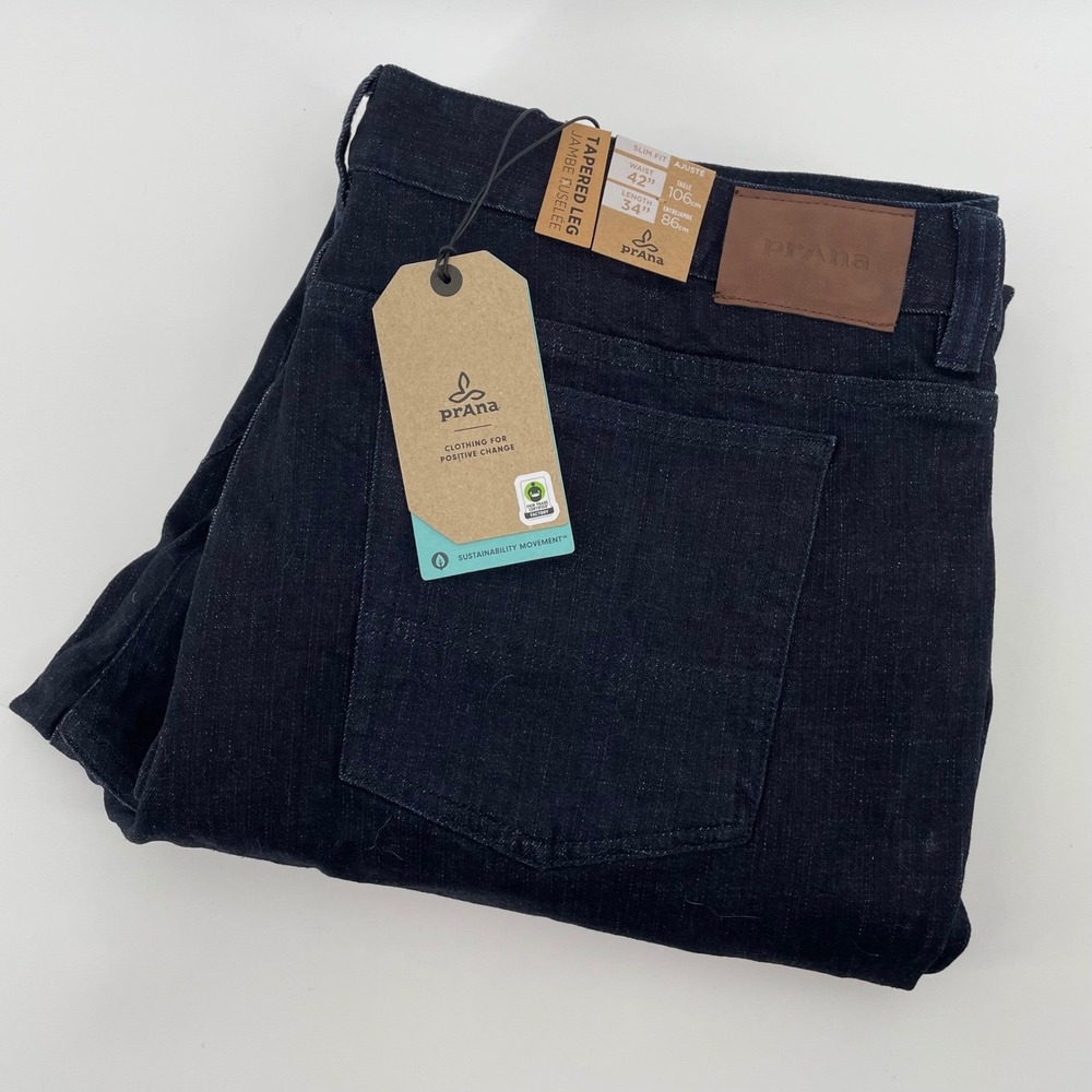 Prana Hillgard Slim Jean Men's 42x34 Rinse Wash Dark Indigo Tapered Leg NEW